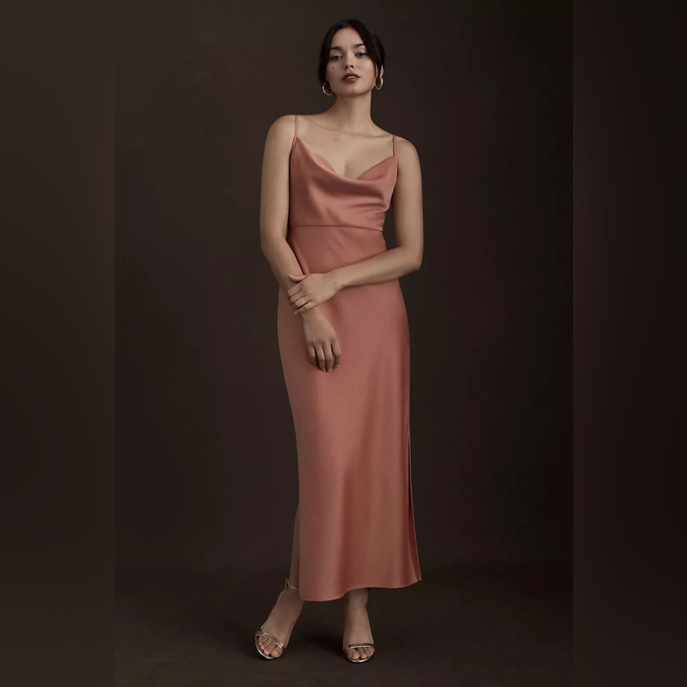BHLDN Cali Satin Cowl-Neck Midi Slip Dress